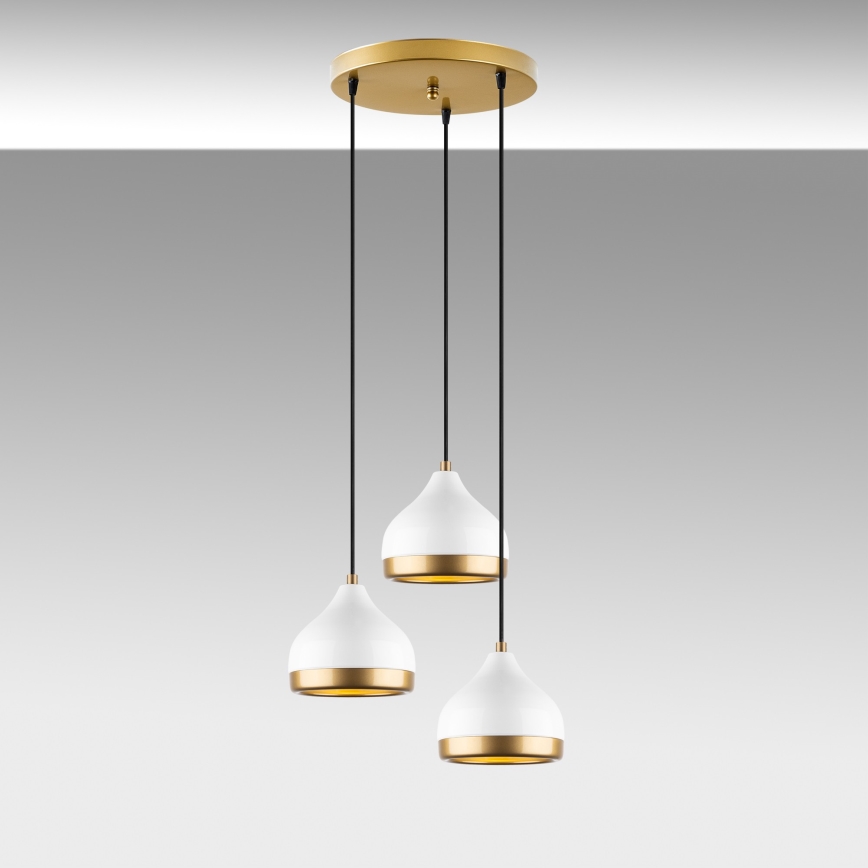 Takpendel på vajer YILDO 3xE27/40W/230V vit/guld