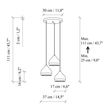 Takpendel på vajer YILDO 3xE27/40W/230V vit/guld