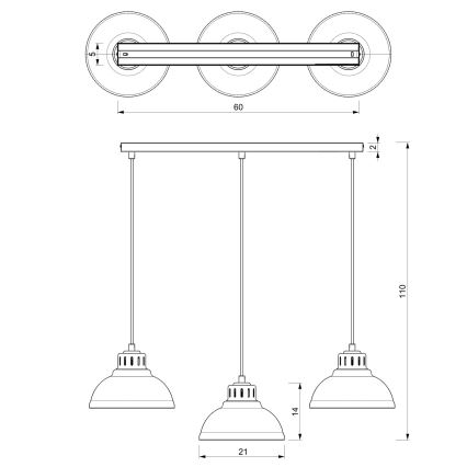 Takpendel SVEN på sladd 3xE27/15W/230V, krämfärgad