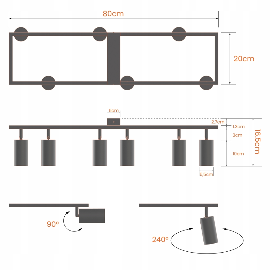 Takspot 6x GU10/30 W/230 V vit