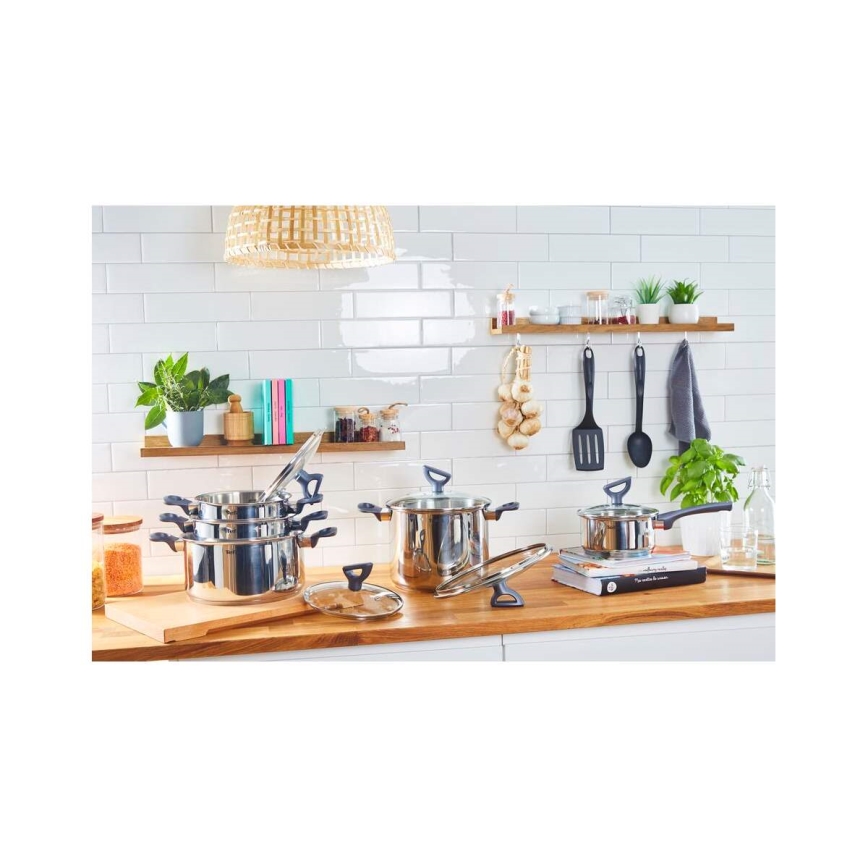 Tefal - Set med 10 kastruller DAILY COOK i rostfritt stål