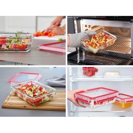 Tefal - MSEAL GLASS matförvaringsburk 1,3 l, röd/glas