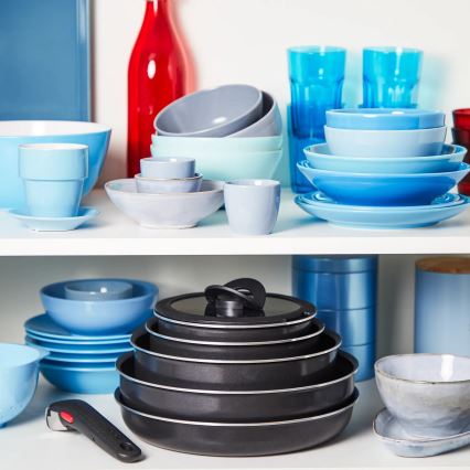 Tefal - Sätt med matlagningsutrustning 10 delar INGENIO EASY COOK & CLEAN BLACK