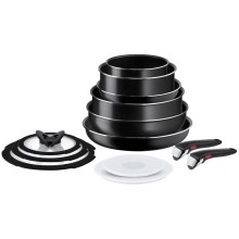 Tefal - Sätt med matlagningsutrustning 13 delar INGENIO EASY COOK & CLEAN BLACK