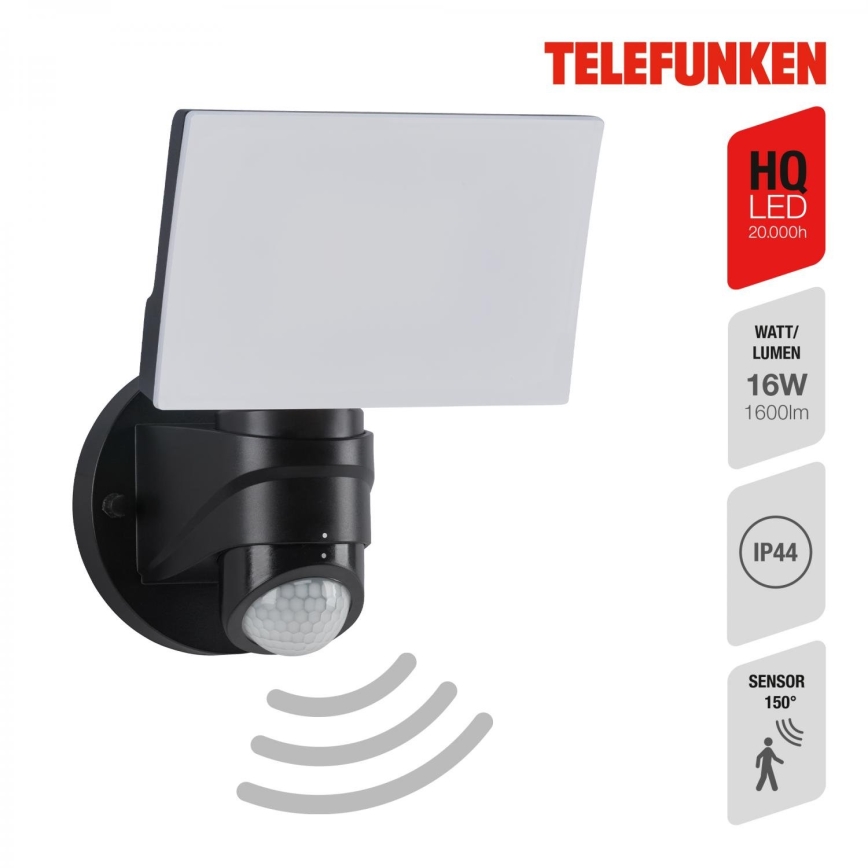Telefunken 304305TF - LED vägglampa med sensor för utomhusbruk LED/24W/230V IP44 svart