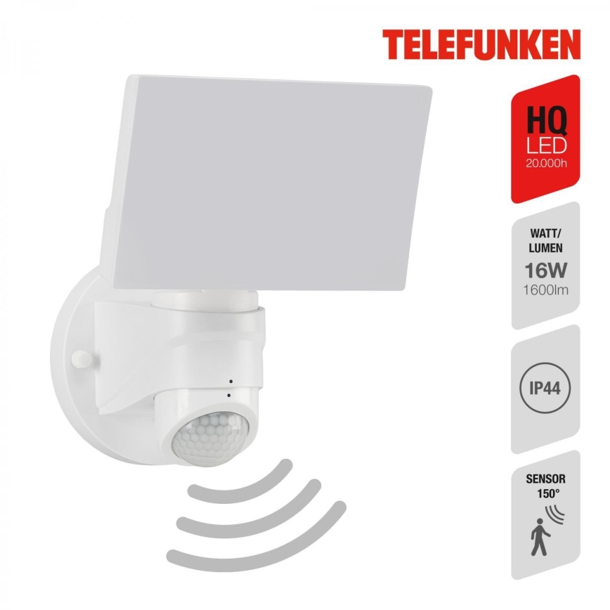 Telefunken 304306TF - LED vägglampa med sensor för utomhusbruk LED/16W/230V IP44 vit