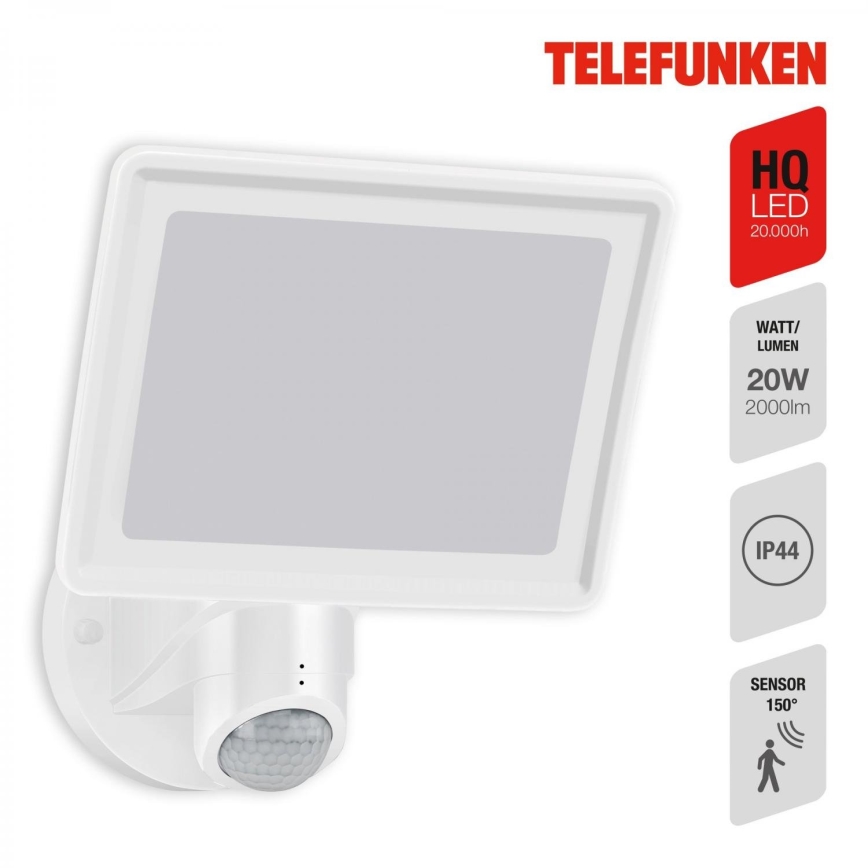 Telefunken 304406TF - LED Väggstrålkastare för utomhusbruk med sensor LED/20W/230V IP44