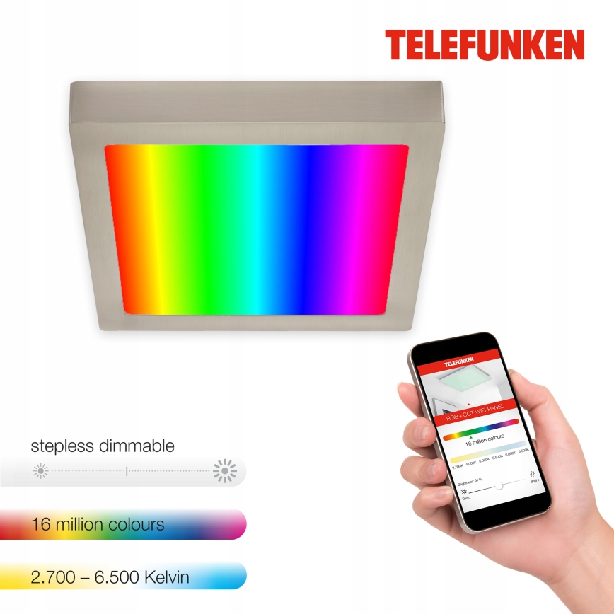 Telefunken 309602TF - LED RGBW Dimbar taklampa LED/18W/230V 2700-6500K Wi-Fi Tuya
