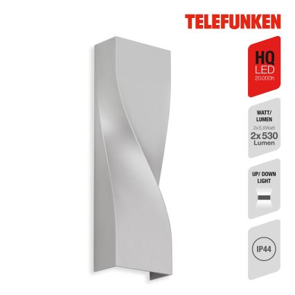 Telefunken 312704TF - LED vägglampa för utomhusbruk 2xLED/5,5W/230V IP44 silver