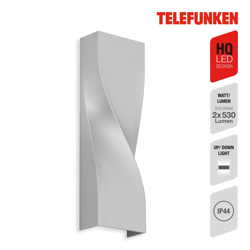 Telefunken 312704TF - LED vägglampa för utomhusbruk 2xLED/5,5W/230V IP44 silver