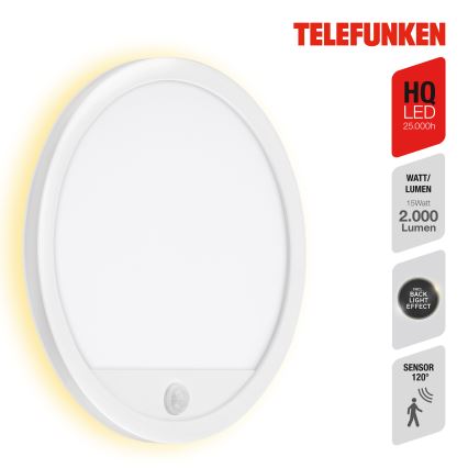 Telefunken 313706TF - LED Utomhus vägglampa med sensor LED/15W/230V IP44 vit