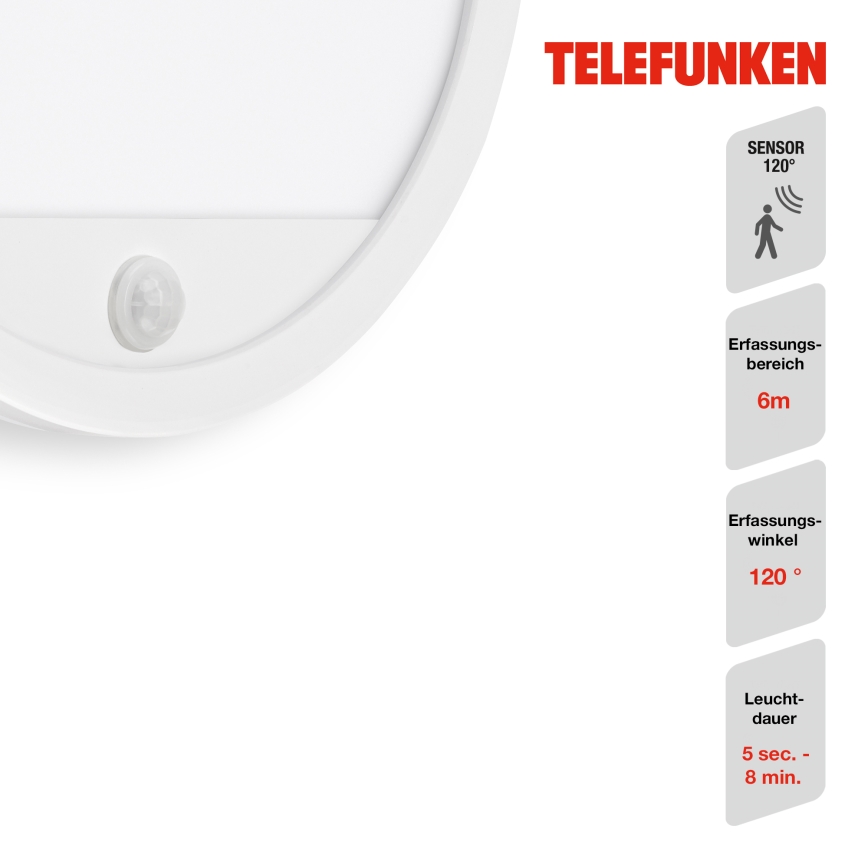 Telefunken 313706TF - LED Utomhus vägglampa med sensor LED/15W/230V IP44 vit