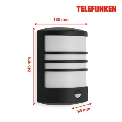 Telefunken 315505TF - LED Utomhus vägglampa med sensor LED/12W/230V IP44 svart