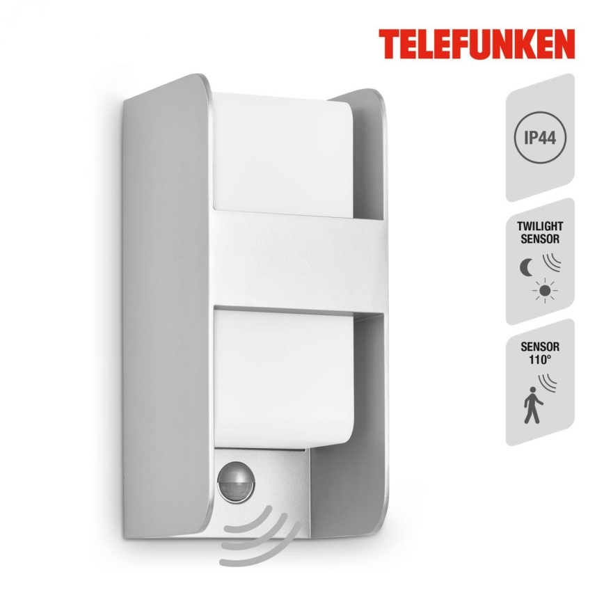 Telefunken 321104TF - Utomhus vägglampa med sensor 1xE27/12W/230V IP44 vit