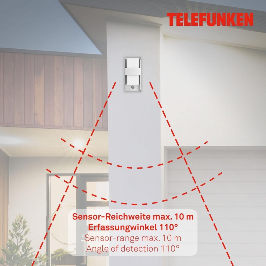 Telefunken 321104TF - Utomhus vägglampa med sensor 1xE27/12W/230V IP44 vit