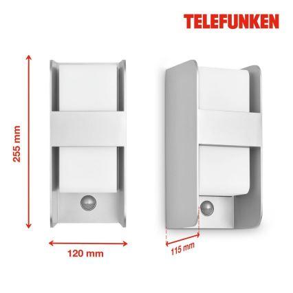 Telefunken 321104TF - Utomhus vägglampa med sensor 1xE27/12W/230V IP44 vit