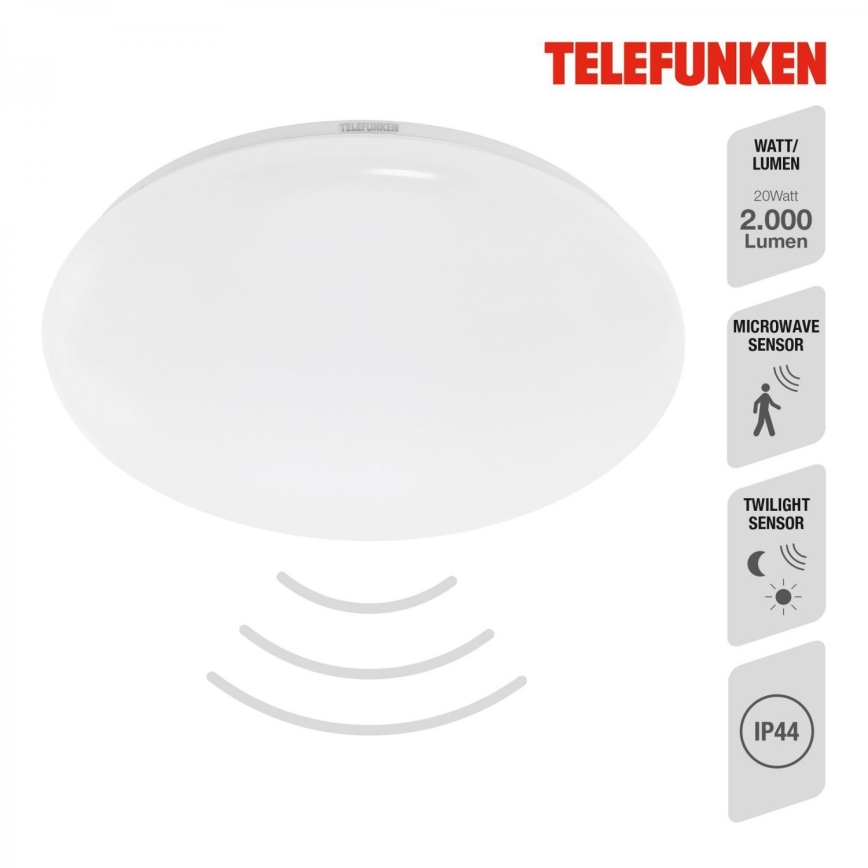 Telefunken 601306TF - LED taklampa för badrum med sensor LED/20W/230V IP44 diameter 40 cm