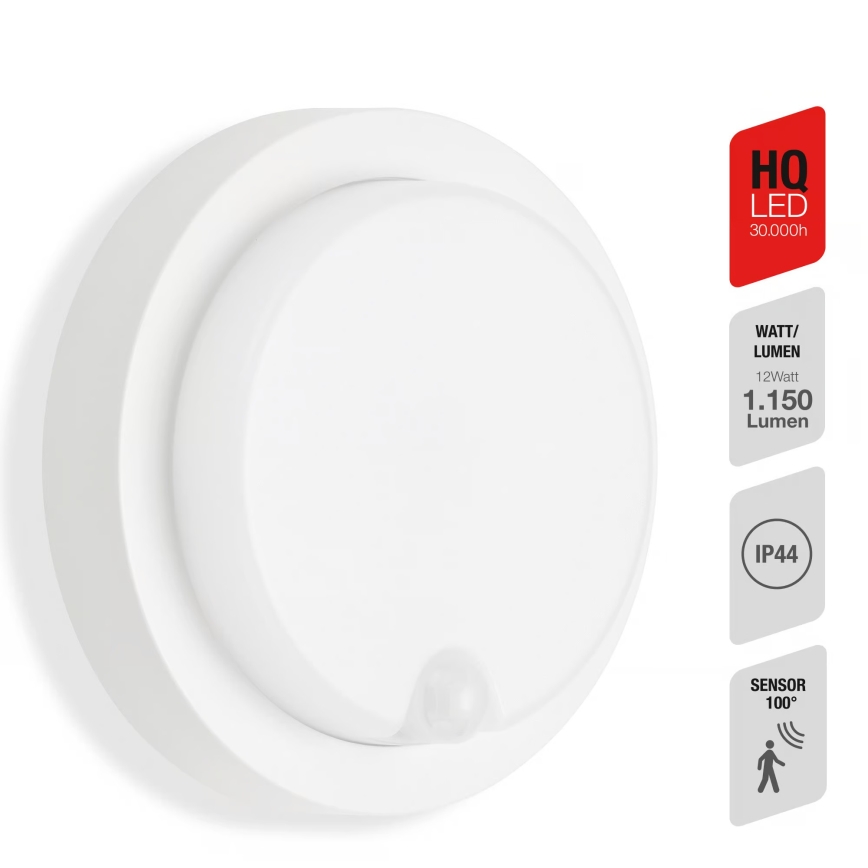 Telefunken - LED utomhusvägglampa med skymnings- och rörelsesensor LED/12W/230V IP44 vit