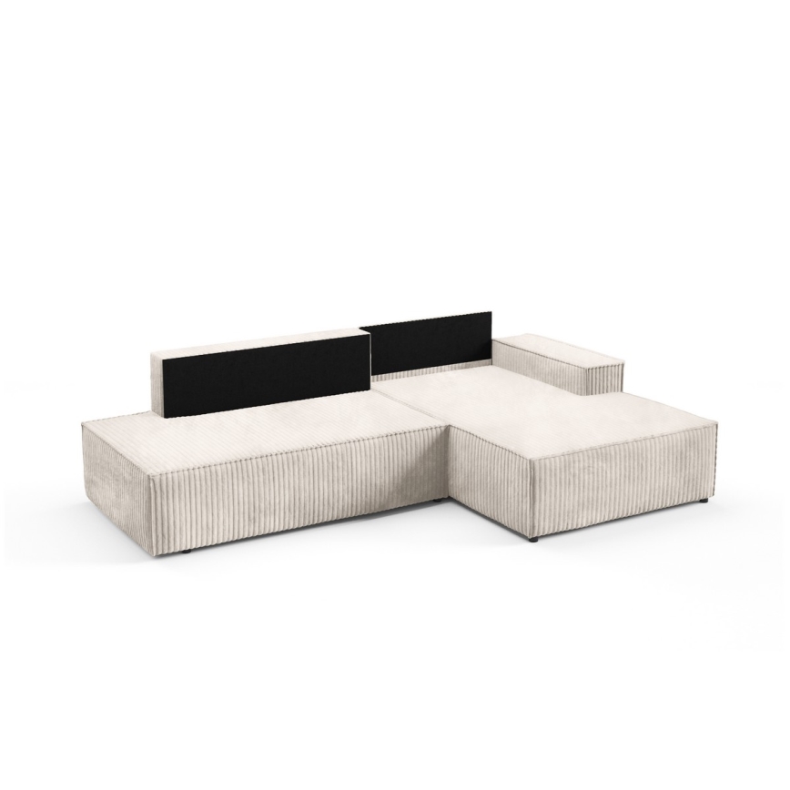 TERAMO bäddbar L-formad hörnsoffa med förvaringsutrymme, högersidig, beige