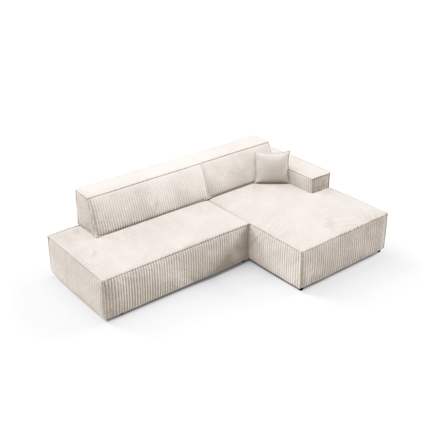 TERAMO bäddbar L-formad hörnsoffa med förvaringsutrymme, högersidig, beige