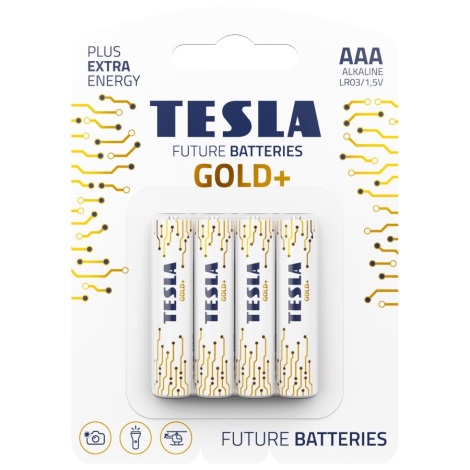 Tesla Batteries - 4 delar Alkaliskt batteri AAA GOLD+ 1,5V