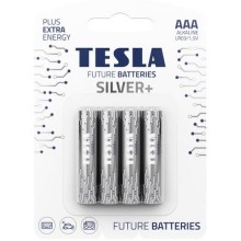 Tesla Batteries - 4 delar Alkaliskt batteri AAA SILVER+ 1,5V