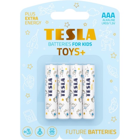 Tesla Batteries - 4 delar Alkaliskt batteri AAA TOYS+ 1,5V