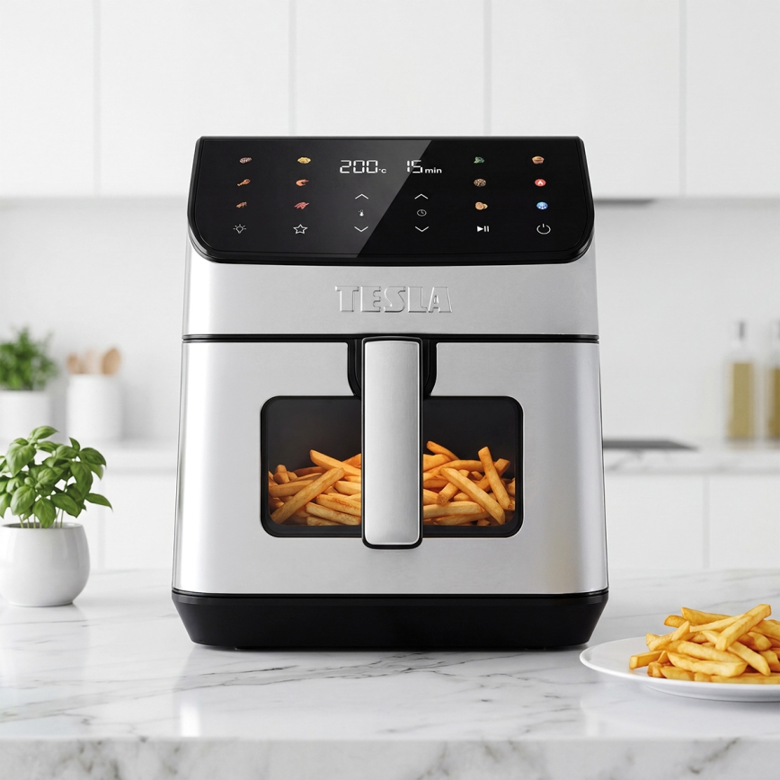 TESLA Electronics AirCook - Airfryer 6,5 l 2100W/230V mattkrom/svart