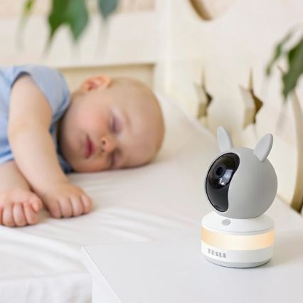 TESLA Electronics Bambino - Smart babymonitor 4 MP 2560p 5V Wi-Fi Tuya grå/vit