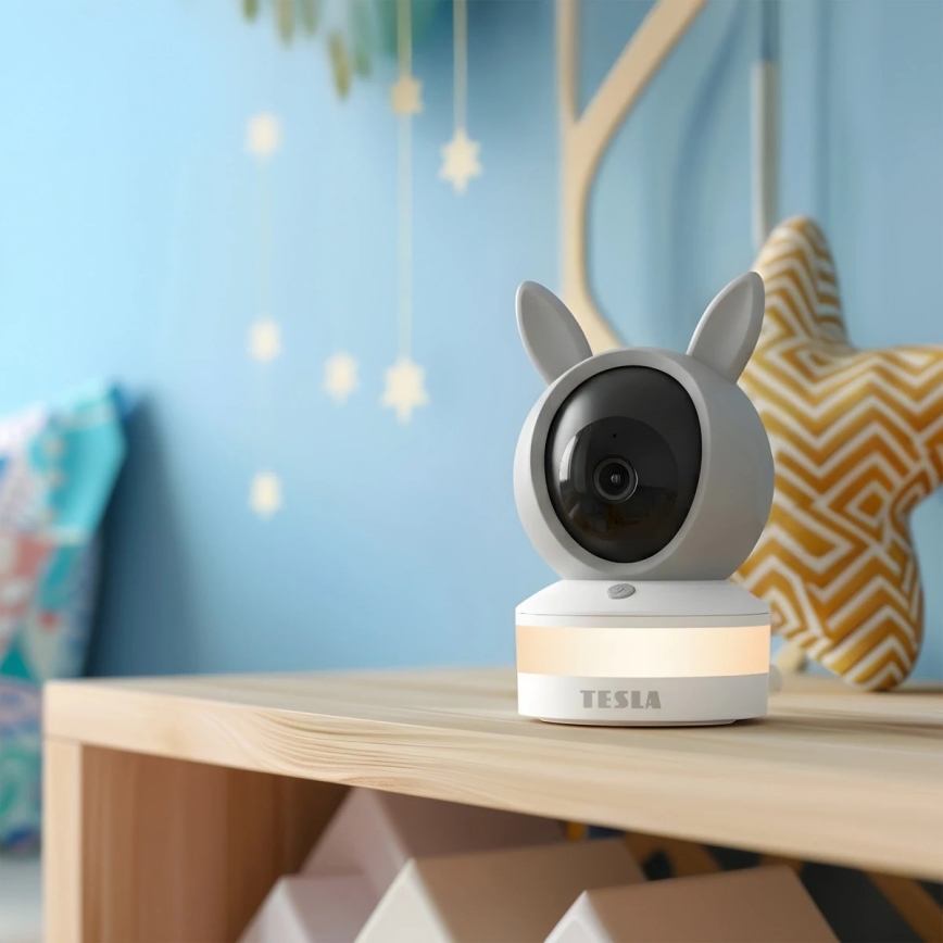 TESLA Electronics Bambino - Smart babymonitor 4 MP 2560p 5V Wi-Fi Tuya grå/vit