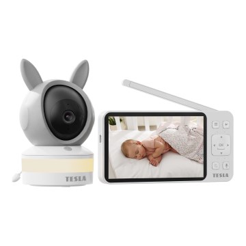 TESLA Electronics Bambino - Smart babyvakt med monitor 4 MP 2560p 5V 5000 mAh Wi-Fi Tuya grå/vit