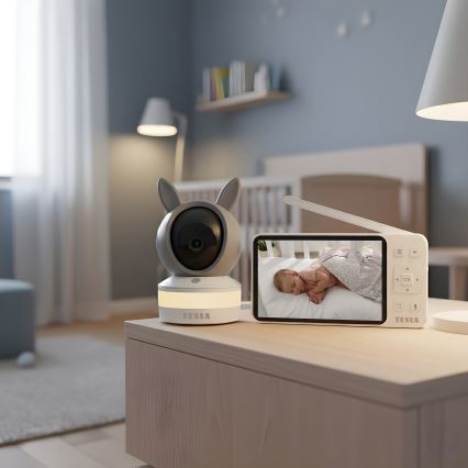 TESLA Electronics Bambino - Smart babyvakt med monitor 4 MP 2560p 5V 5000 mAh Wi-Fi Tuya grå/vit