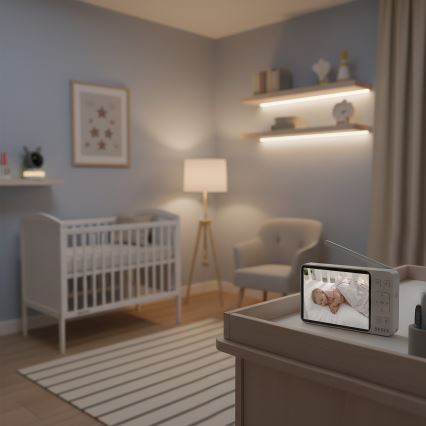 TESLA Electronics Bambino - Smart babyvakt med monitor 4 MP 2560p 5V 5000 mAh Wi-Fi Tuya grå/vit