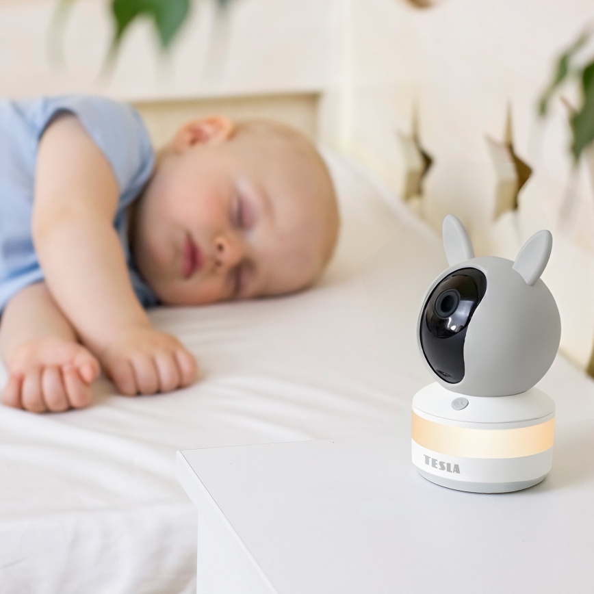 TESLA Electronics Bambino - Smart babyvakt med monitor 4 MP 2560p 5V 5000 mAh Wi-Fi Tuya grå/vit