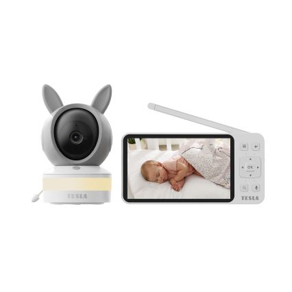 TESLA Electronics Bambino - Smart babyvakt med monitor 4 MP 2560p 5V 5000 mAh Wi-Fi Tuya grå/vit