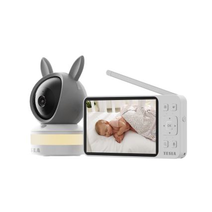 TESLA Electronics Bambino - Smart babyvakt med monitor 4 MP 2560p 5V 5000 mAh Wi-Fi Tuya grå/vit