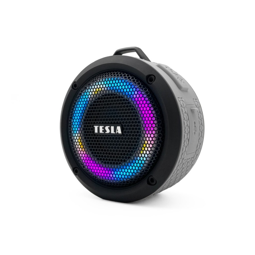 TESLA Electronics - LED RGB Trådlös högtalare 5W/1200 mAh/3,7V IPX7 grå