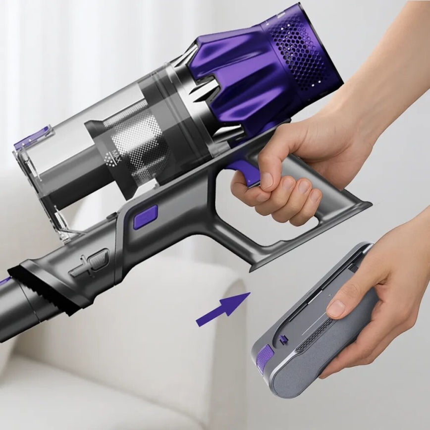 TESLA Electronics PureStar - Flexibel trådlös stavdammsugare 2-i-1 250W/2200 mAh grå/lila