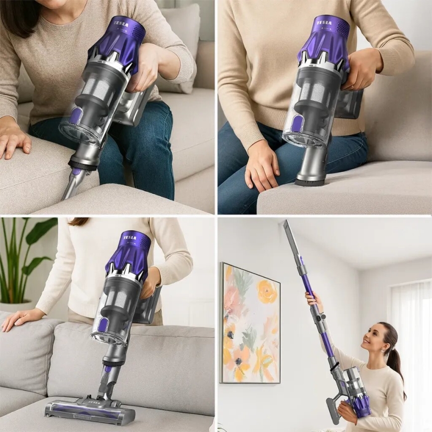 TESLA Electronics PureStar - Flexibel trådlös stavdammsugare 2-i-1 250W/2200 mAh grå/lila