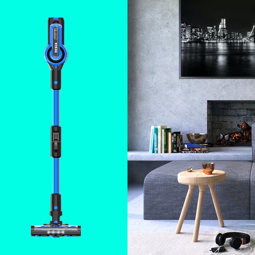 TESLA Electronics PureStar - Flexibel trådlös stavdammsugare 3-i-1 300W/2200 mAh svart/blå