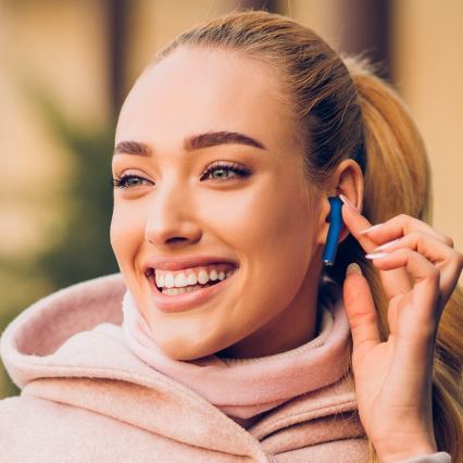 TESLA Electronics - Trådlösa hörlurar 300 mAh + 2x 25 mAh IPX4 blå