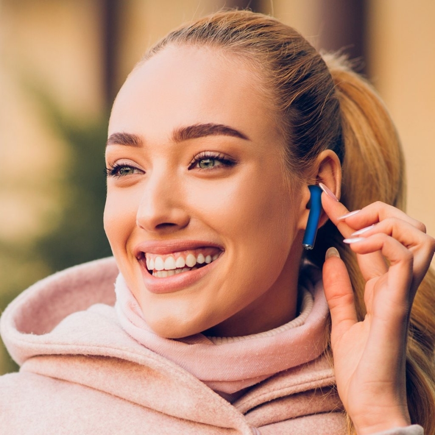 TESLA Electronics - Trådlösa hörlurar 300 mAh + 2x 25 mAh IPX4 blå