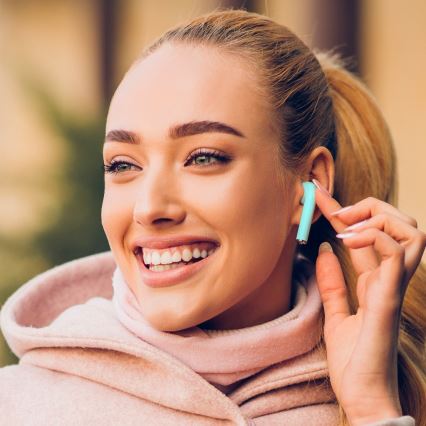 TESLA Electronics - Trådlösa hörlurar 300 mAh + 2x 25 mAh IPX4 turkos