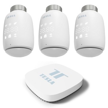 TESLA Smart - SET med 3x smart trådlös termostatventil 2xAA + smart Zigbee Wi-Fi gateway Hub