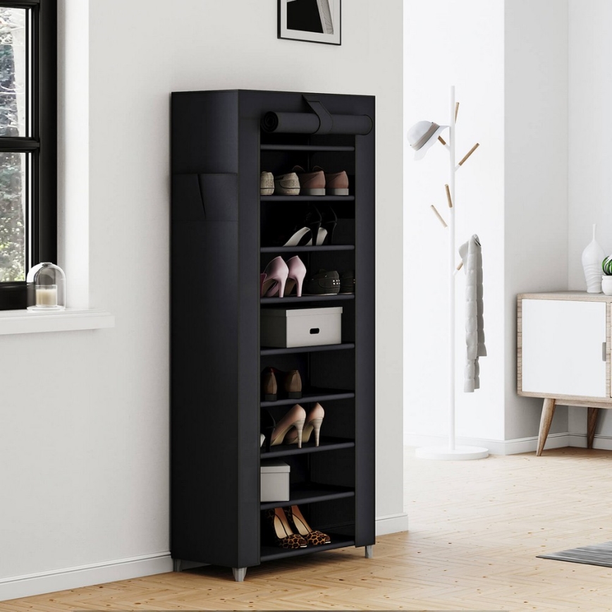 Textilgarderob med hyllor MATIS 58x160 cm svart