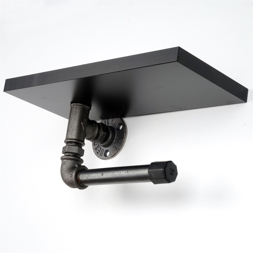 Toalettpappershållare med hylla BORU 12x30 cm svart