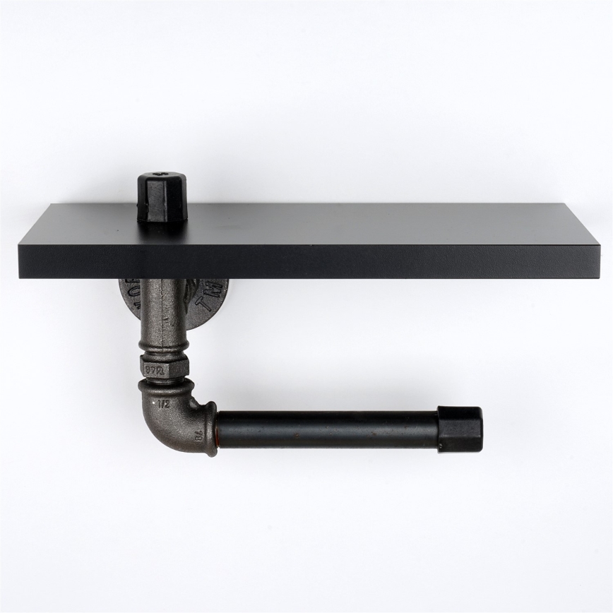 Toalettpappershållare med hylla BORU 12x30 cm svart