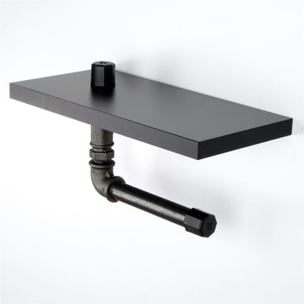 Toalettpappershållare med hylla BORU 12x30 cm svart