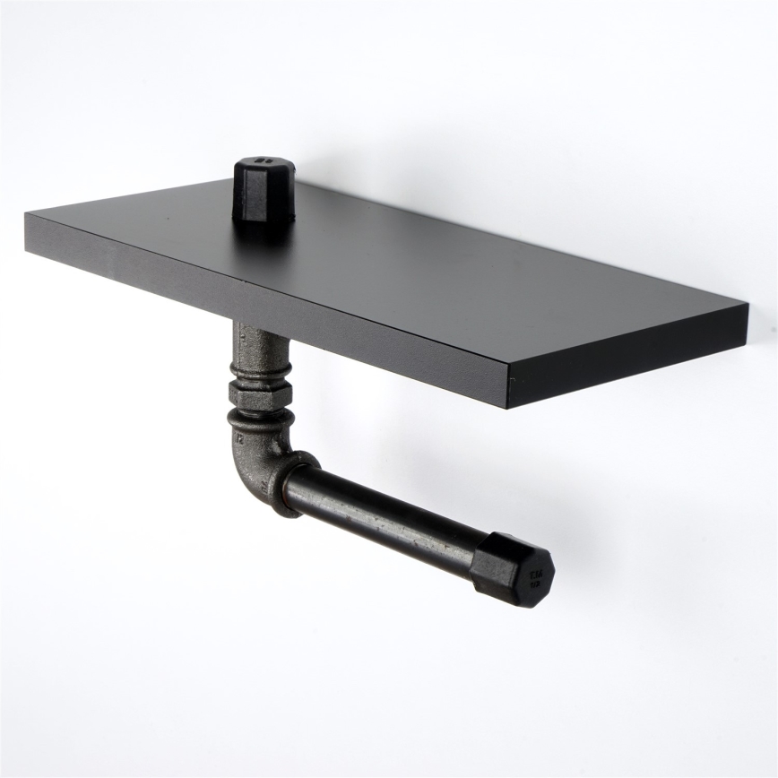 Toalettpappershållare med hylla BORU 12x30 cm svart