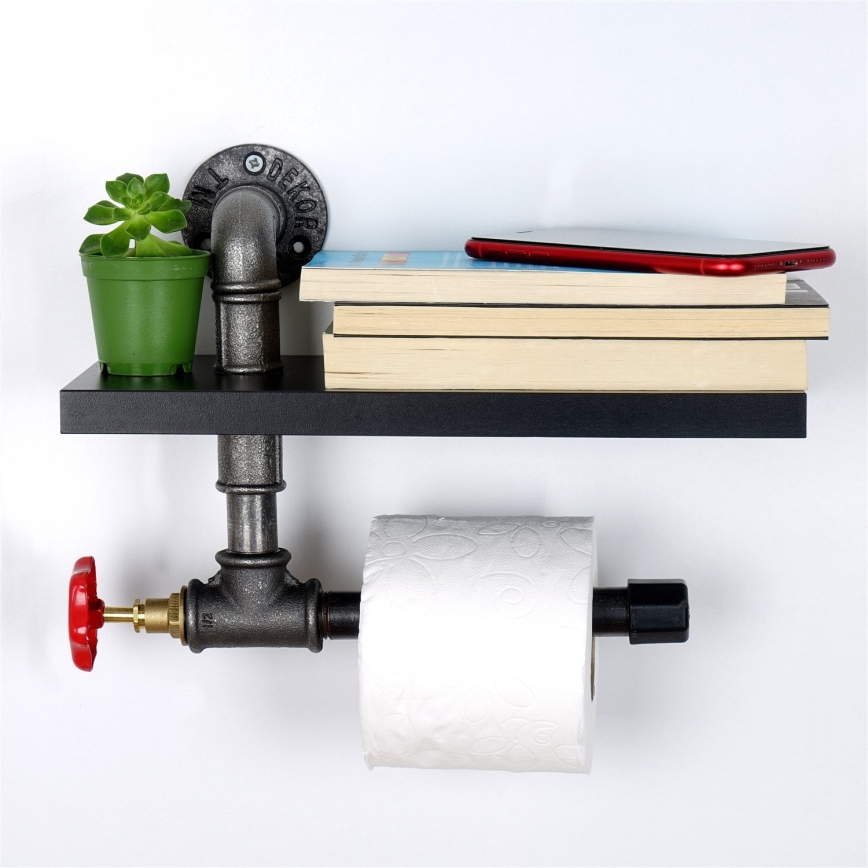 Toalettpappershållare med hylla BORU svart
